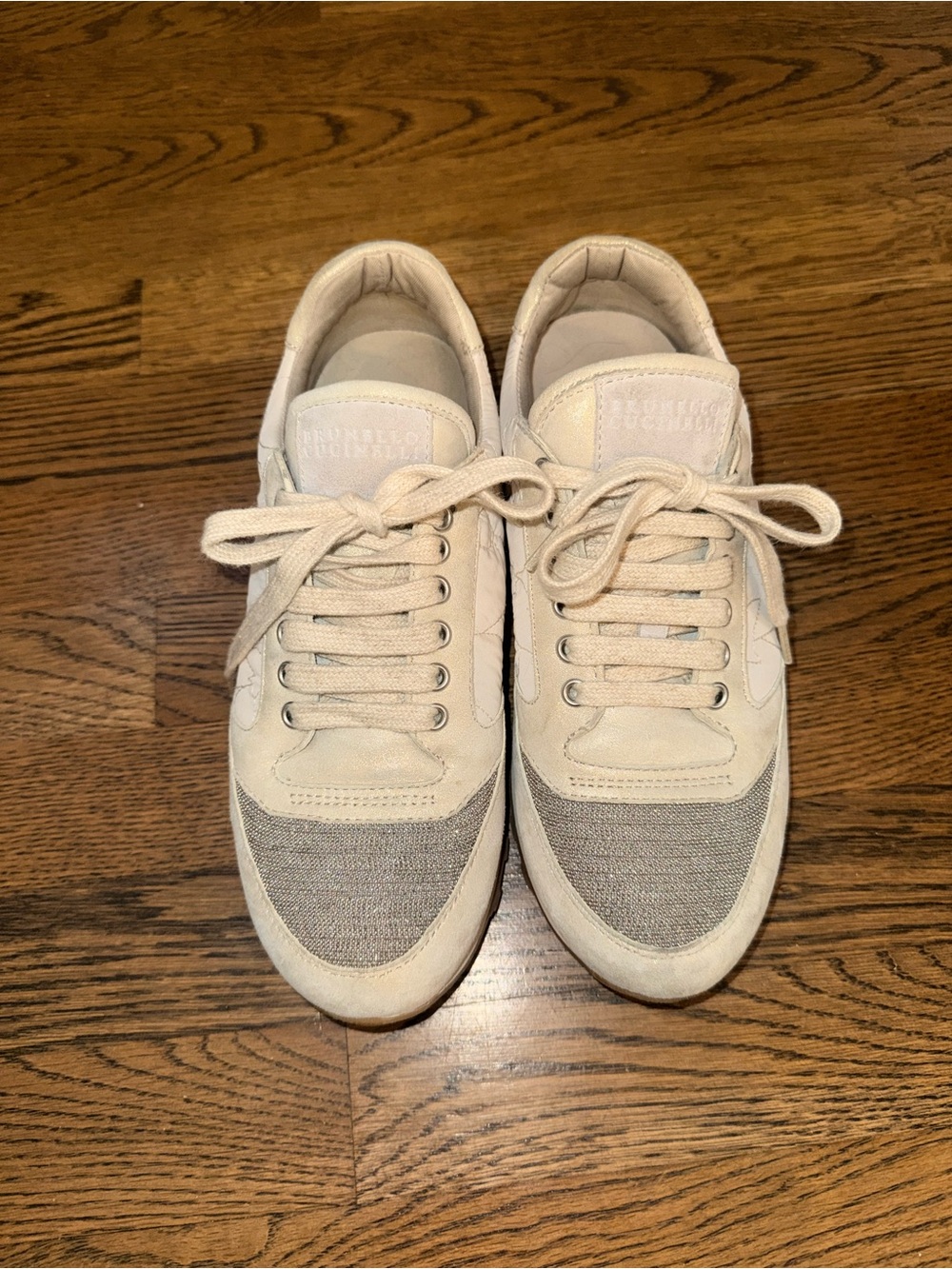 Brunello Cucinelli Light Beige Suede & Embellished Sneakers - Picture 8 of 8